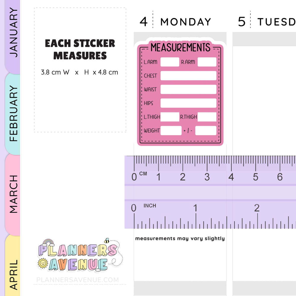 Body Measurements Full Box Tracker Stickers