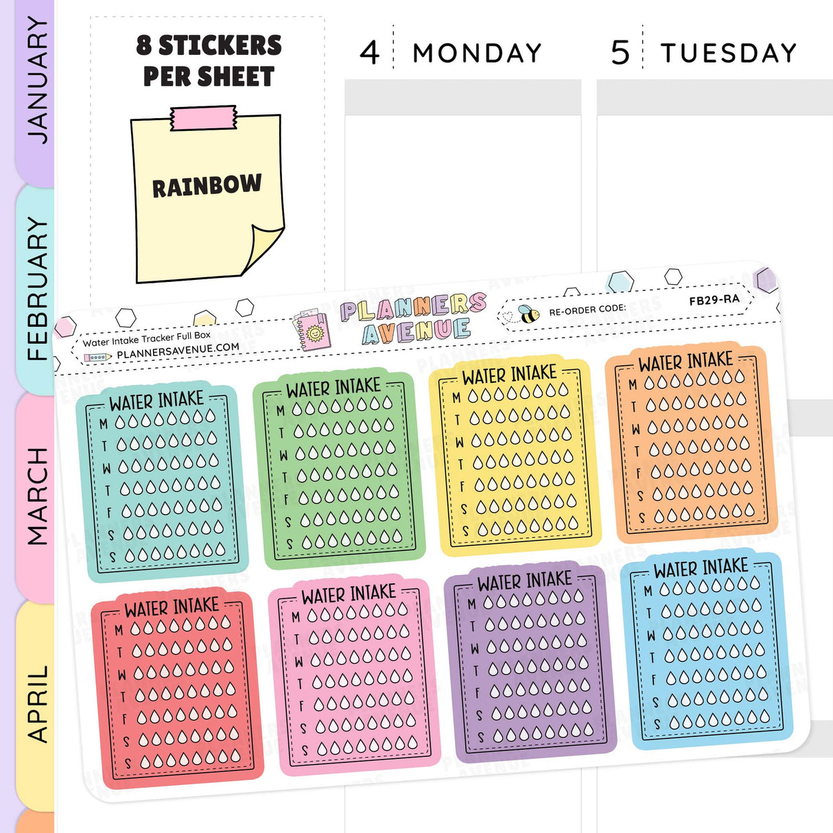 Rainbow Weekly Water Intake Tracker Stickers
