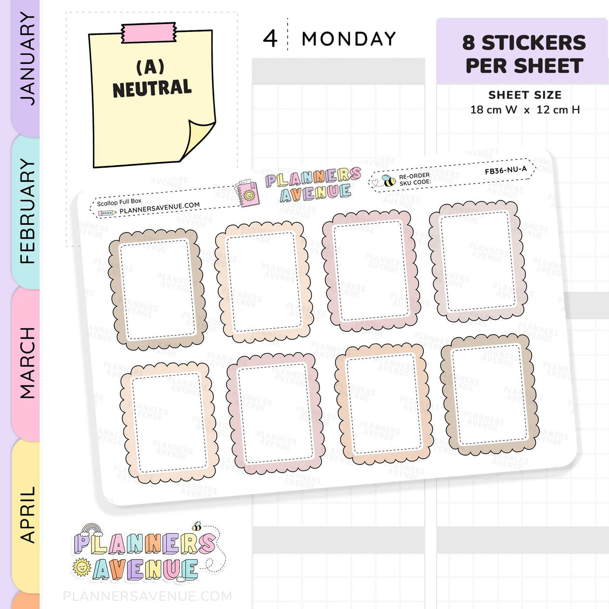 Scallop Full Box Planner Stickers