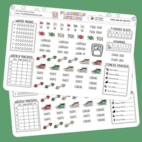 Christmas Movies Fitness Planner Stickers tracker sticker sheets from Planners Avenue on a green background
