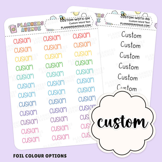 Foil Custom Text Word Planner Stickers