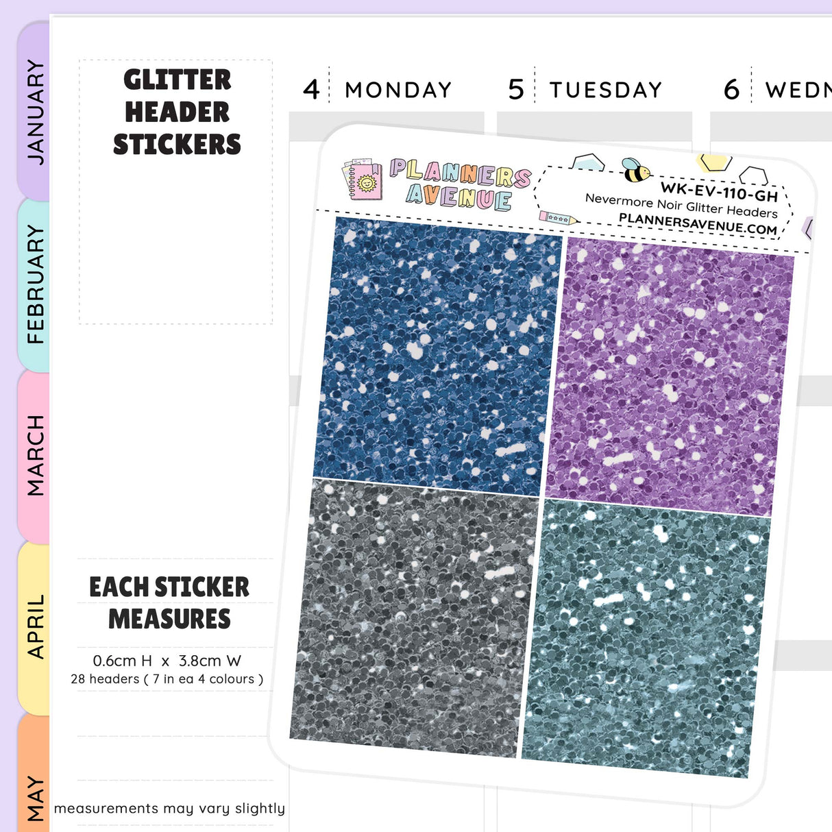 Nevermore Glitter Header Planner Stickers