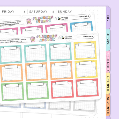 Post Note Stitched Grid Planner Stickers