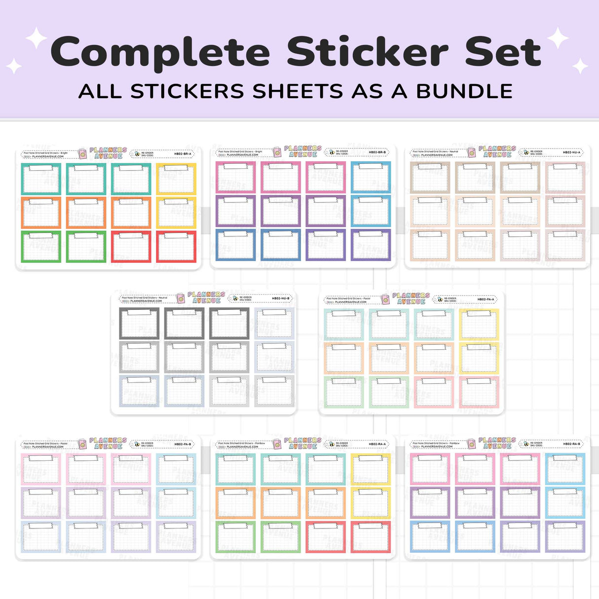 Post Note Stitched Grid Planner Stickers