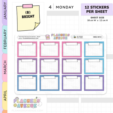 Post Note Stitched Grid Planner Stickers