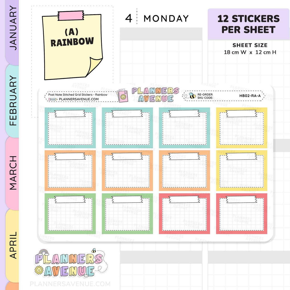 Post Note Stitched Grid Planner Stickers