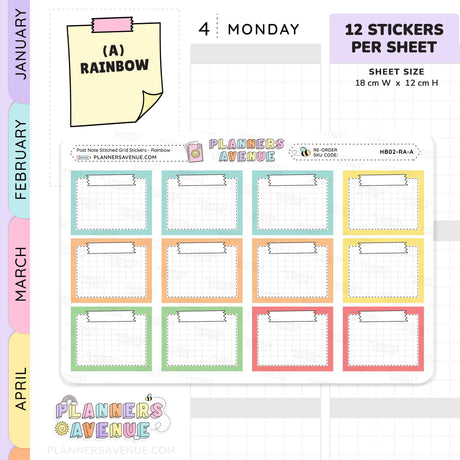 Post Note Stitched Grid Planner Stickers