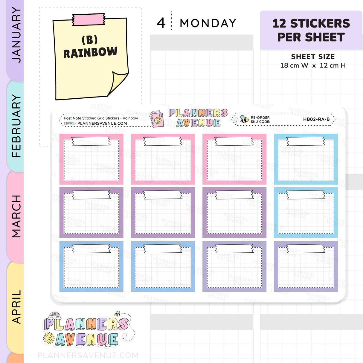 Post Note Stitched Grid Planner Stickers