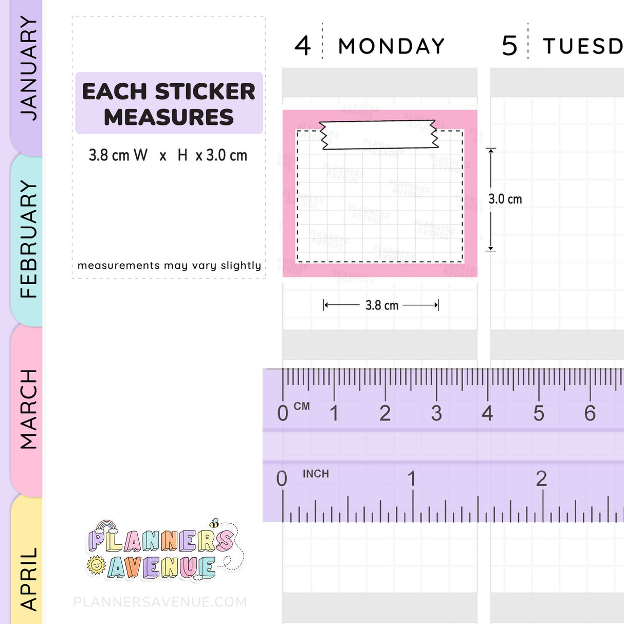 Post Note Stitched Grid Planner Stickers
