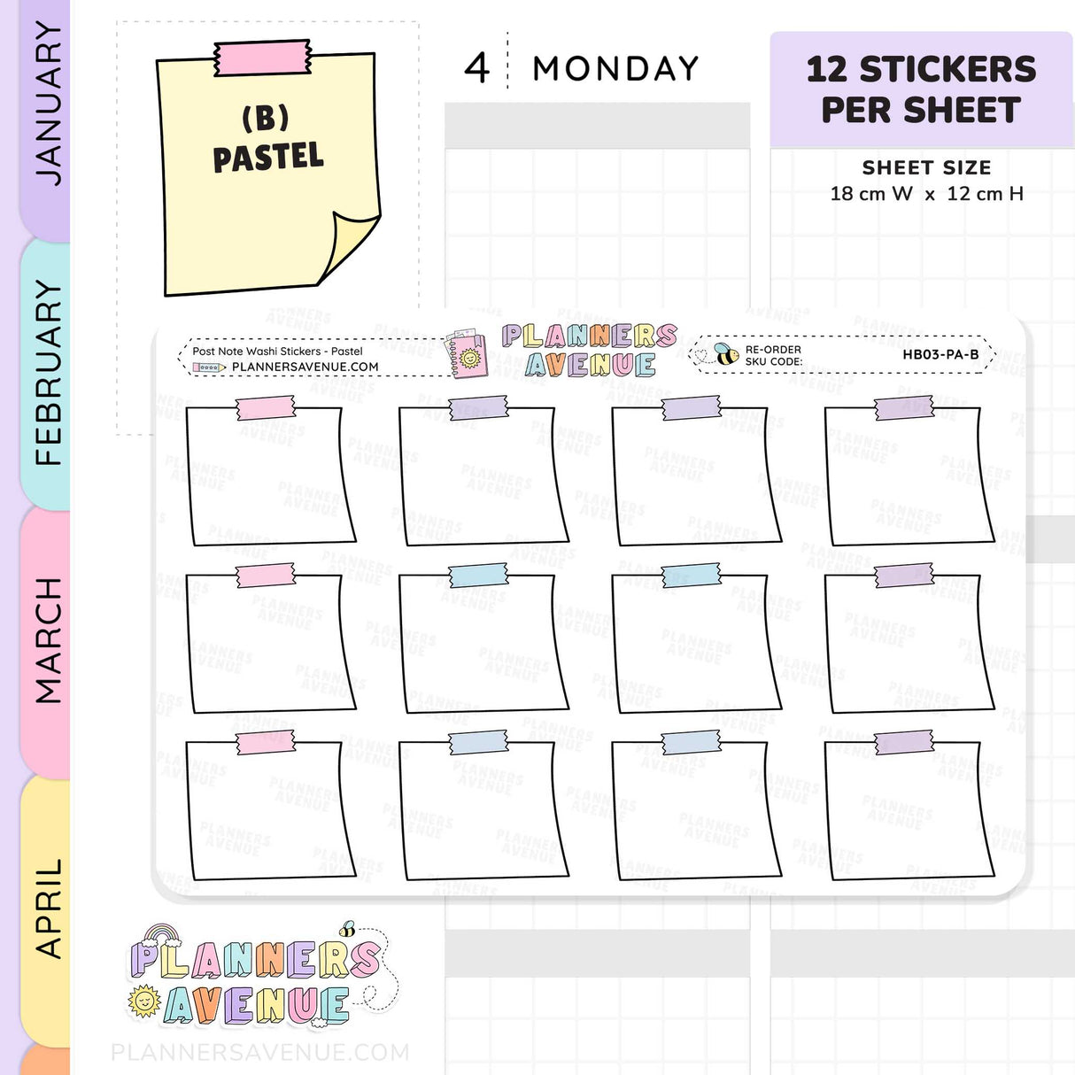 Post Note Washi Planner Stickers
