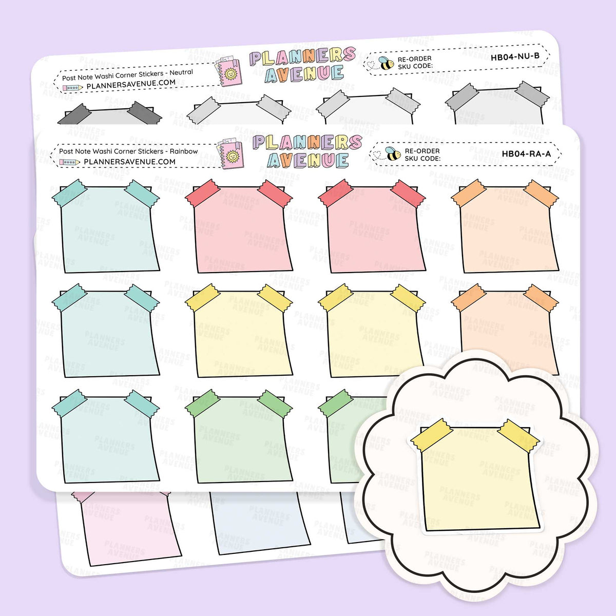 Post Note Washi Corner Planner Stickers