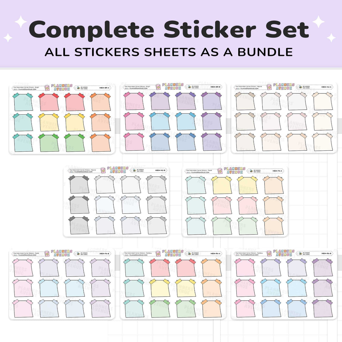 Post Note Washi Corner Planner Stickers