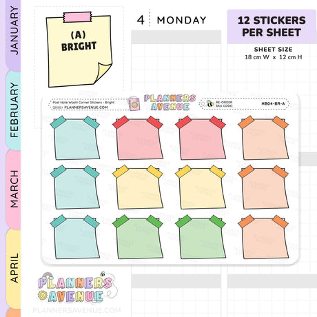 Post Note Washi Corner Planner Stickers