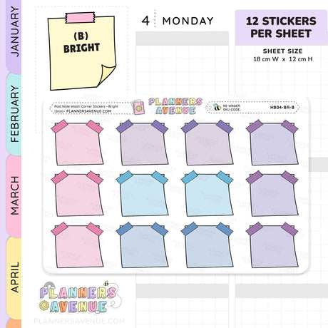 Post Note Washi Corner Planner Stickers