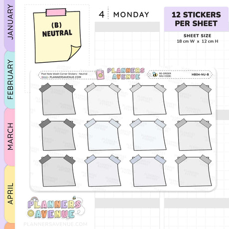Post Note Washi Corner Planner Stickers