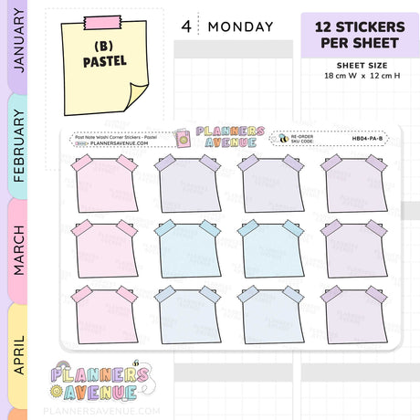 Post Note Washi Corner Planner Stickers