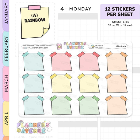 Post Note Washi Corner Planner Stickers