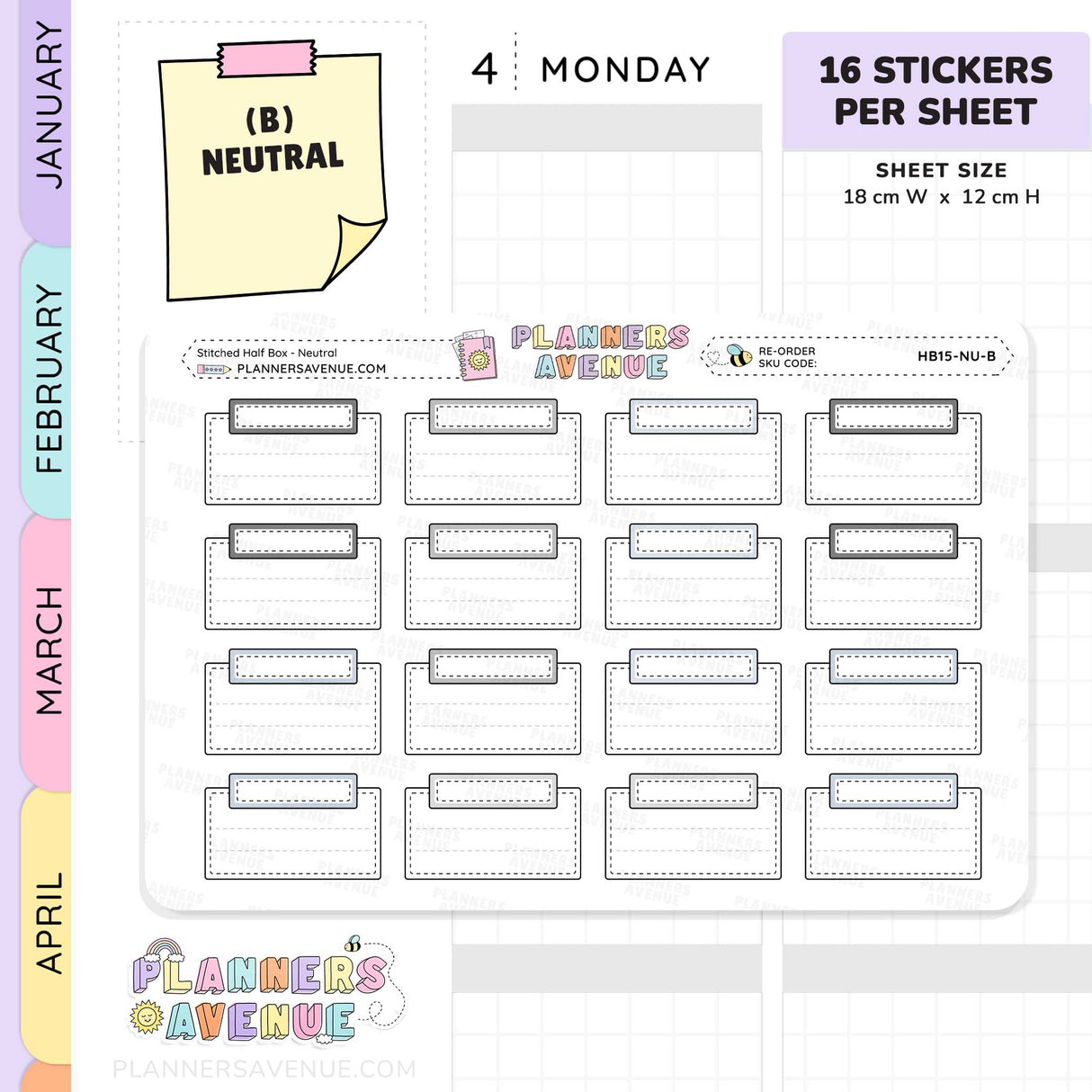Stitched Half Box Planner Stickers