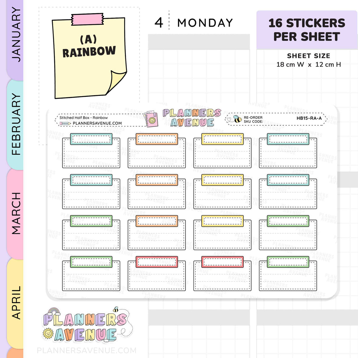 Stitched Half Box Planner Stickers