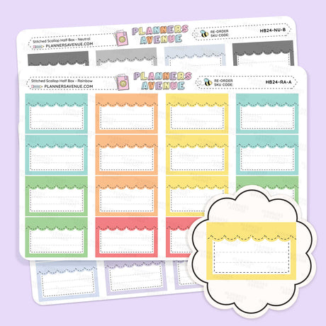 Stitched Scallop Half Box Planner Stickers