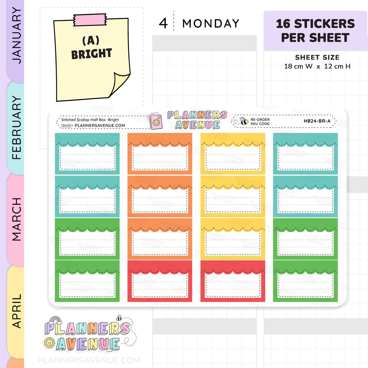 Stitched Scallop Half Box Planner Stickers