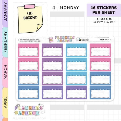 Stitched Scallop Half Box Planner Stickers