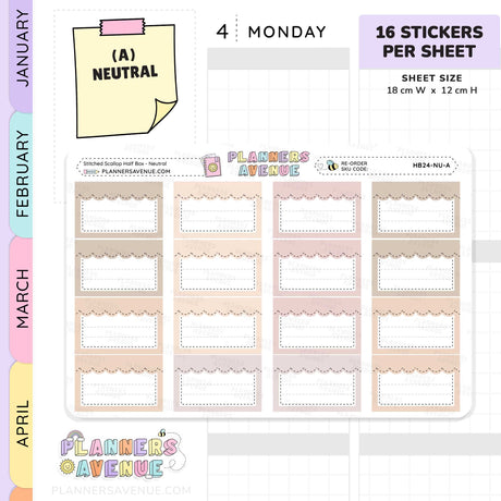 Stitched Scallop Half Box Planner Stickers