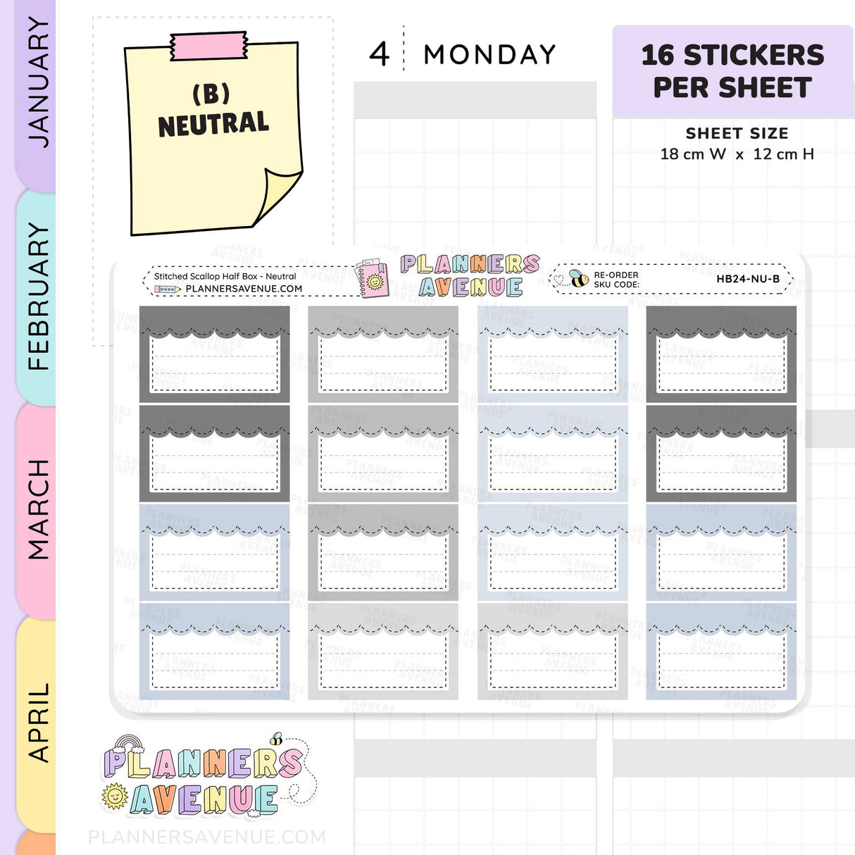 Stitched Scallop Half Box Planner Stickers