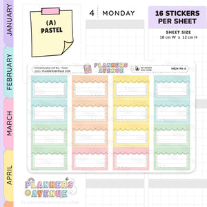 Stitched Scallop Half Box Planner Stickers