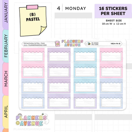 Stitched Scallop Half Box Planner Stickers