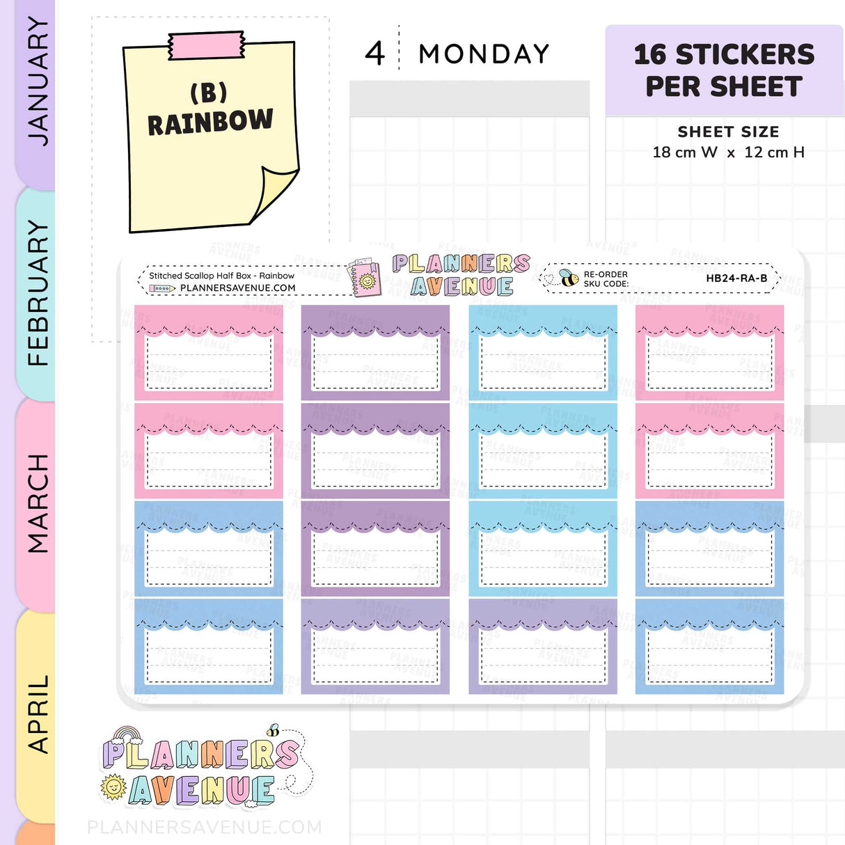 Stitched Scallop Half Box Planner Stickers