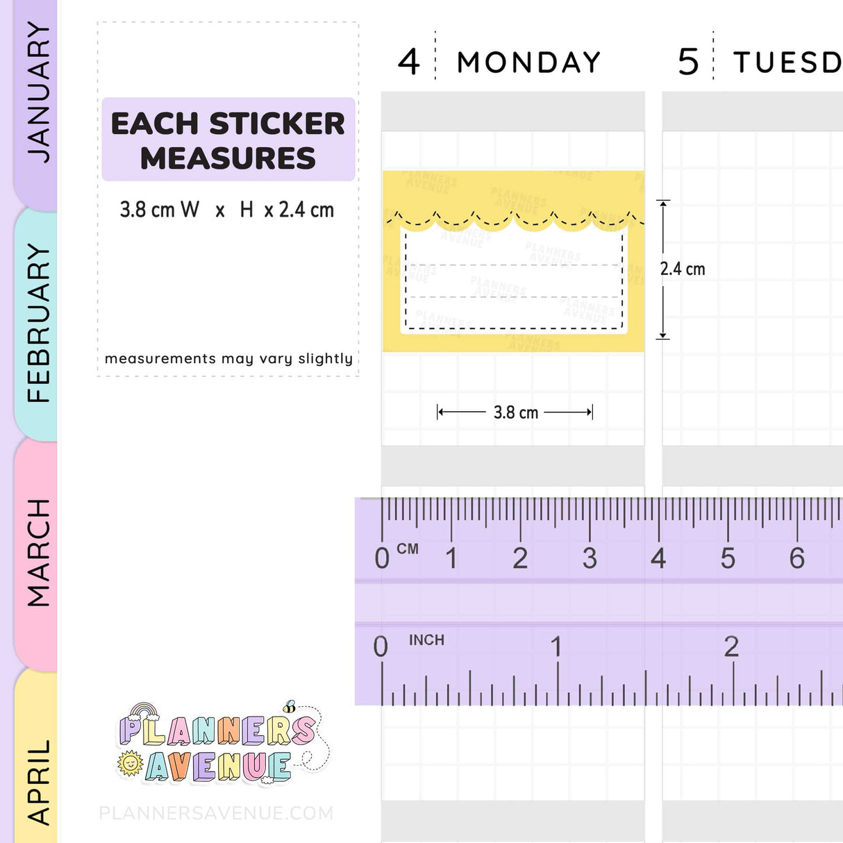 Stitched Scallop Half Box Planner Stickers