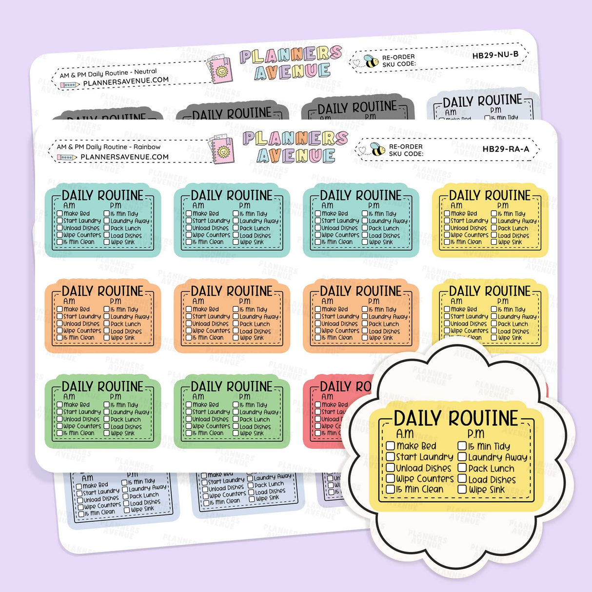 Daily Routine Planner Stickers - Checklist Box
