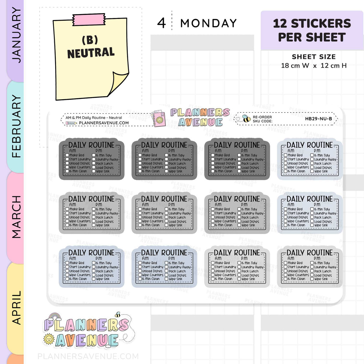 Daily Routine Planner Stickers - Checklist Box