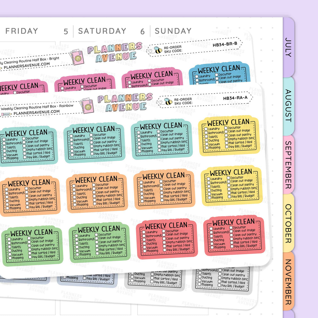 Weekly Cleaning Planner Stickers - Checklist Box