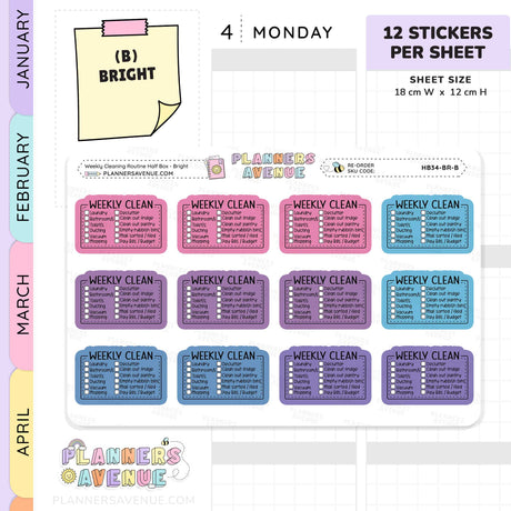 Weekly Cleaning Planner Stickers - Checklist Box