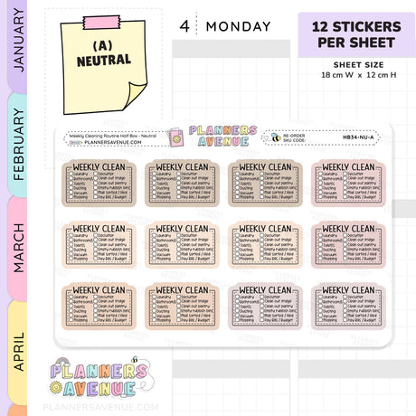 Weekly Cleaning Planner Stickers - Checklist Box