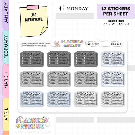 Weekly Cleaning Planner Stickers - Checklist Box