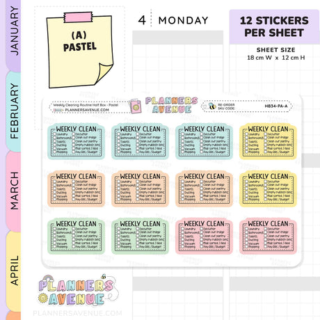 Weekly Cleaning Planner Stickers - Checklist Box