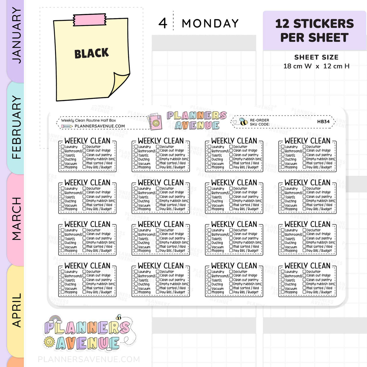 Weekly Cleaning Planner Stickers - Checklist Box