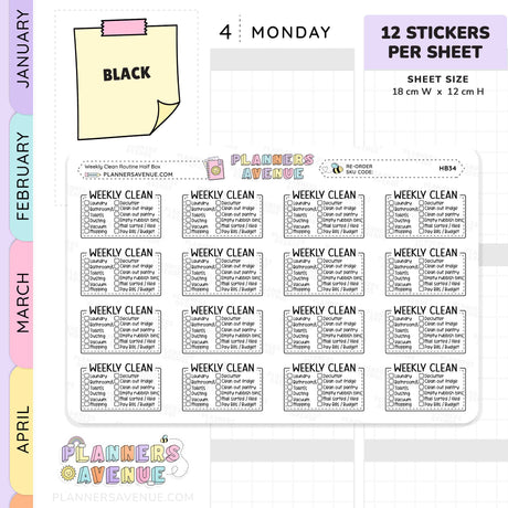Weekly Cleaning Planner Stickers - Checklist Box