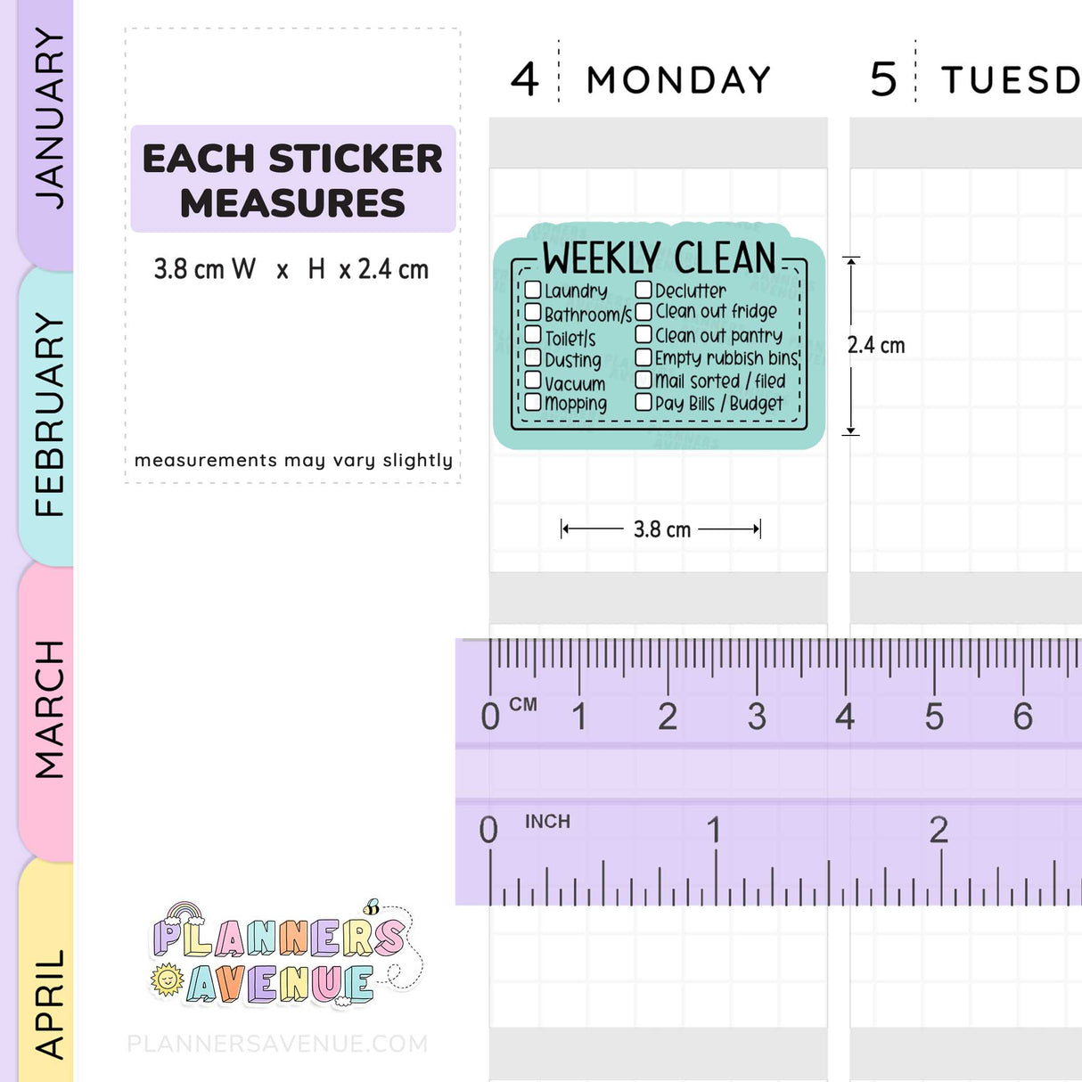 Weekly Cleaning Planner Stickers - Checklist Box