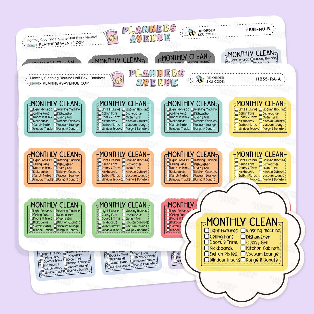Monthly Cleaning Planner Stickers - Checklist Box
