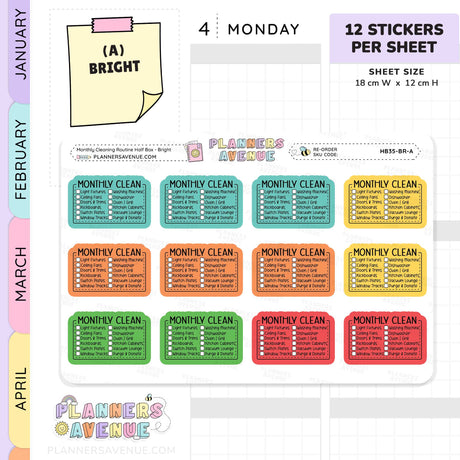 Monthly Cleaning Planner Stickers - Checklist Box