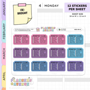 Monthly Cleaning Planner Stickers - Checklist Box