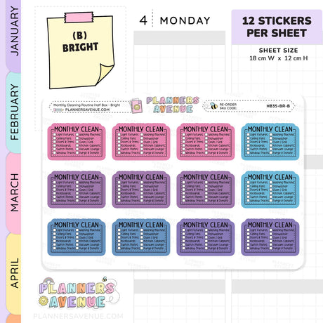 Monthly Cleaning Planner Stickers - Checklist Box