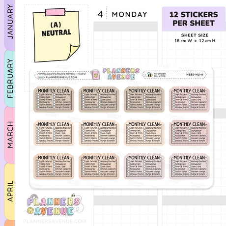 Monthly Cleaning Planner Stickers - Checklist Box