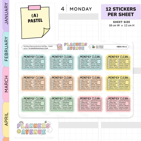 Monthly Cleaning Planner Stickers - Checklist Box