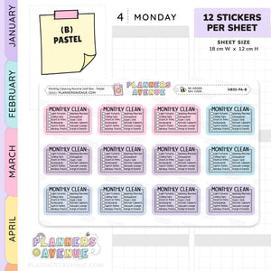 Monthly Cleaning Planner Stickers - Checklist Box