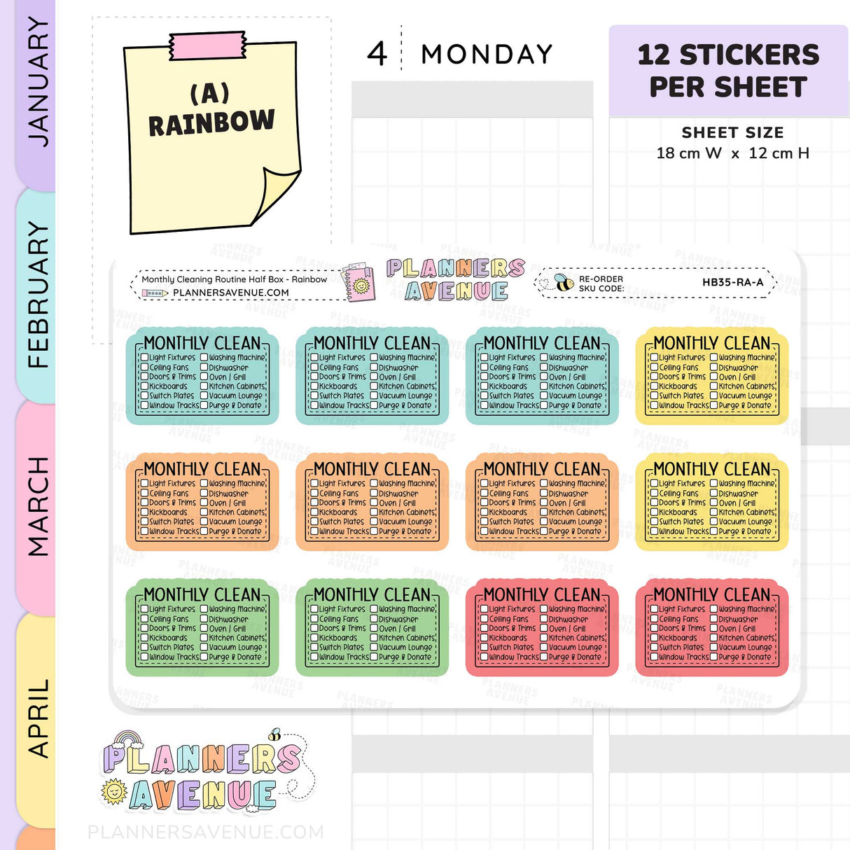 Monthly Cleaning Planner Stickers - Checklist Box
